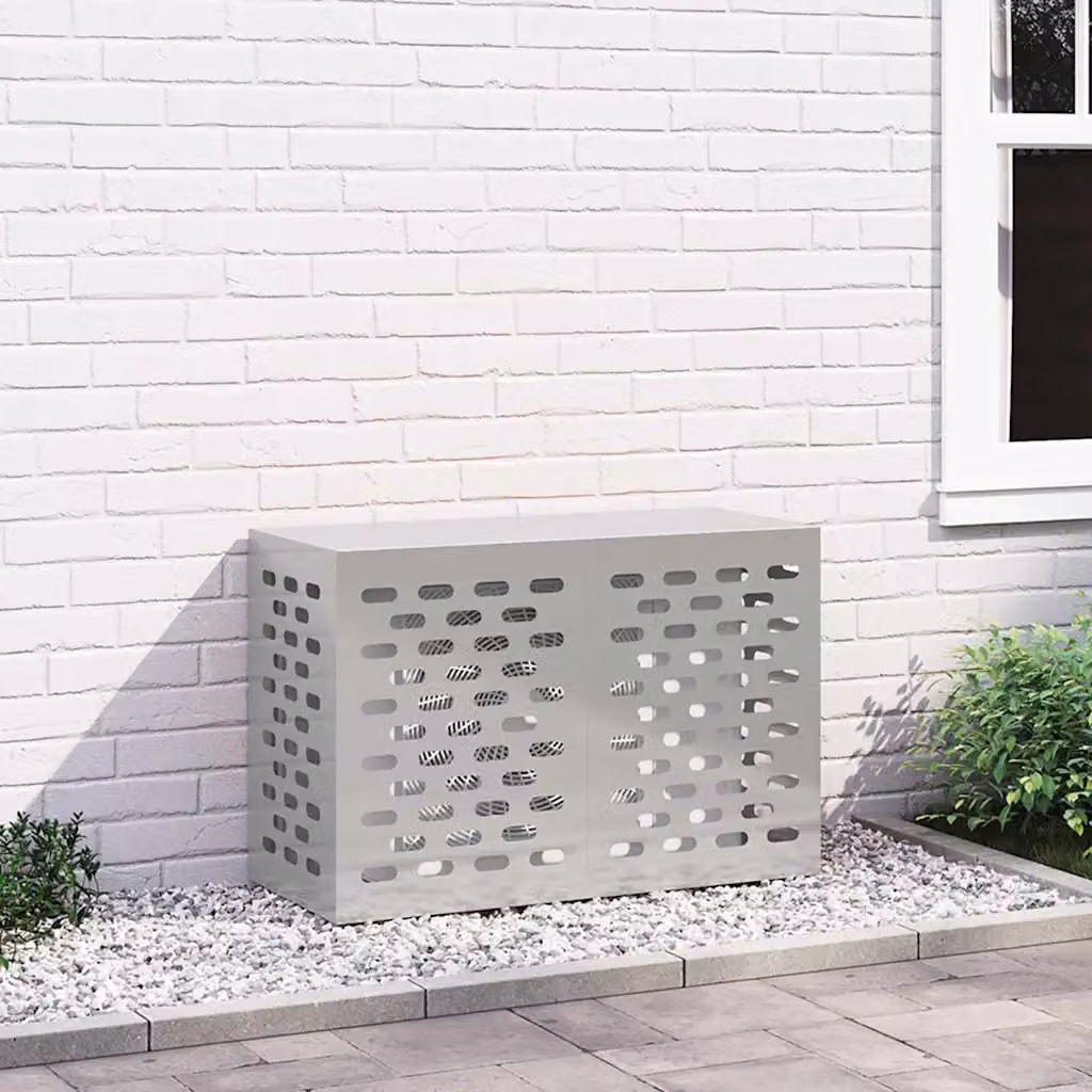 Copertura per condizionatore d'aria vidaXL in acciaio inossidabile, Argento, L 90 x P 40 x H 60 cm
