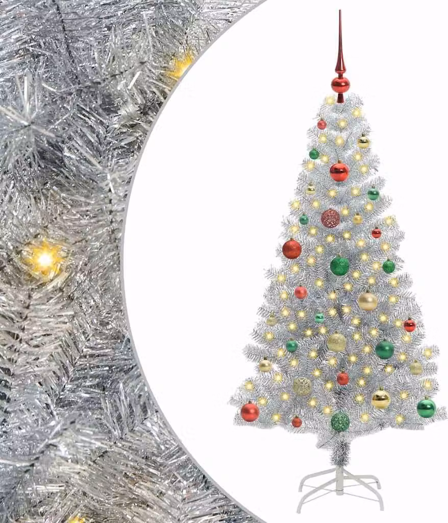 Albero di Natale con 150 LED con supporto Argento 150 cm PET
