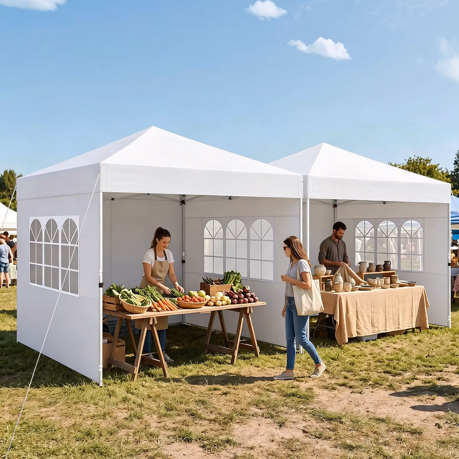 Gazebo pieghevole da esterno Costway con pareti laterali rimovibili in tessuto oxford bianco