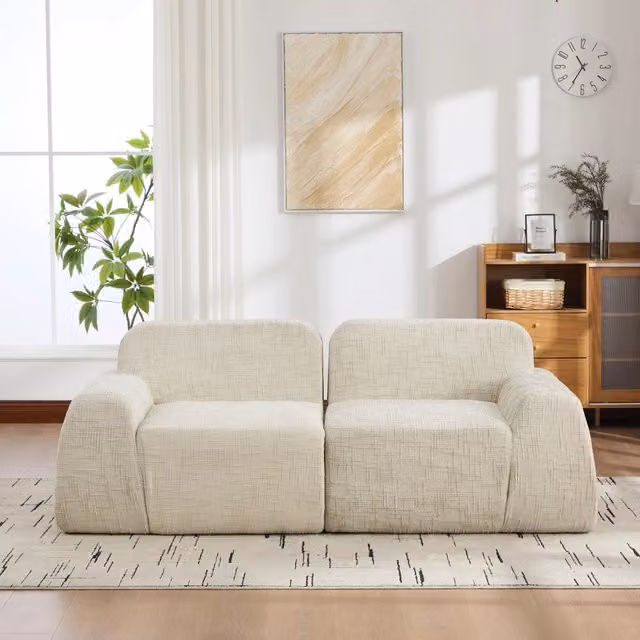 Divano a due posti, tessuto chenille, design modulare, imbottitura in schiuma ad alta elasticit 30D, pronto all'uso, beige