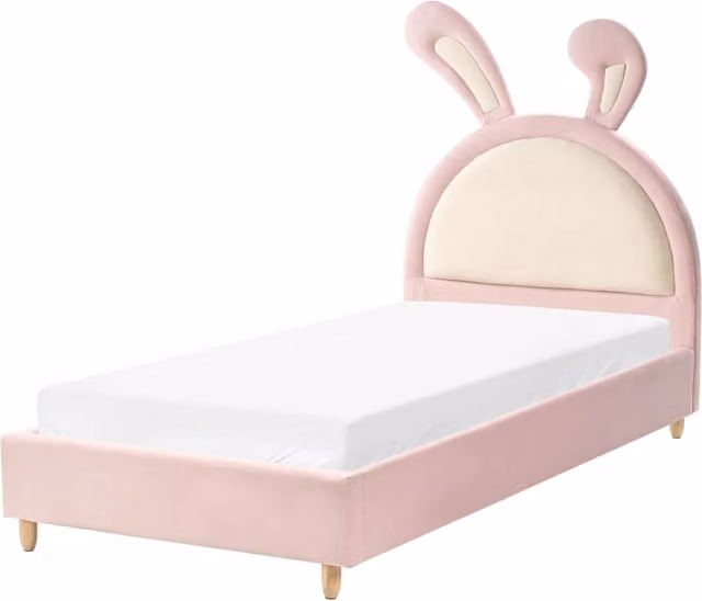 Letto moderno in velluto rosa per bambini con base a doghe 90x200 cm cameretta Moderna