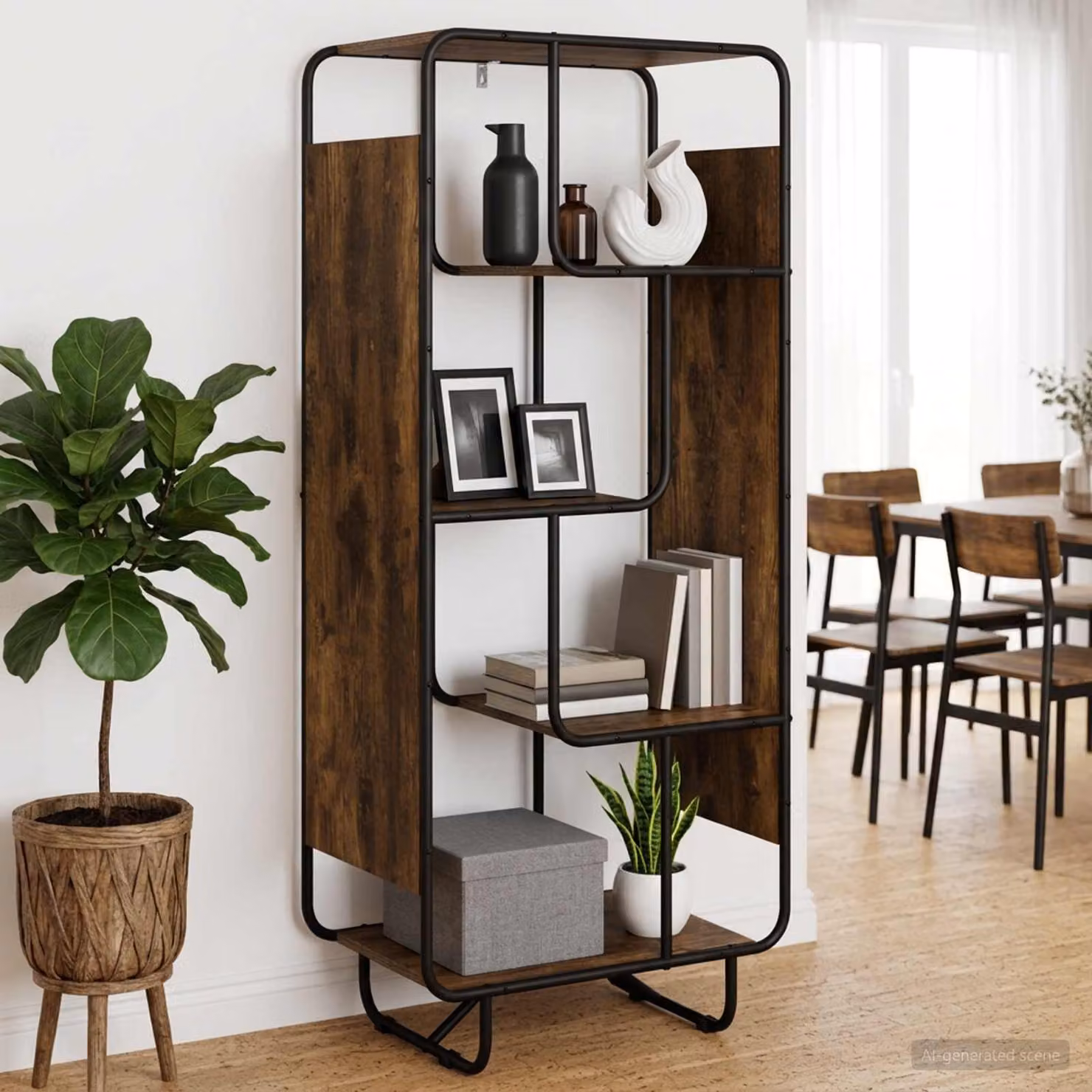 Credenza stile industrial vidaXL in legno ingegnerizzato e metallo, colore rovere fumo, L 60 x P 37.5 x H 144 cm
