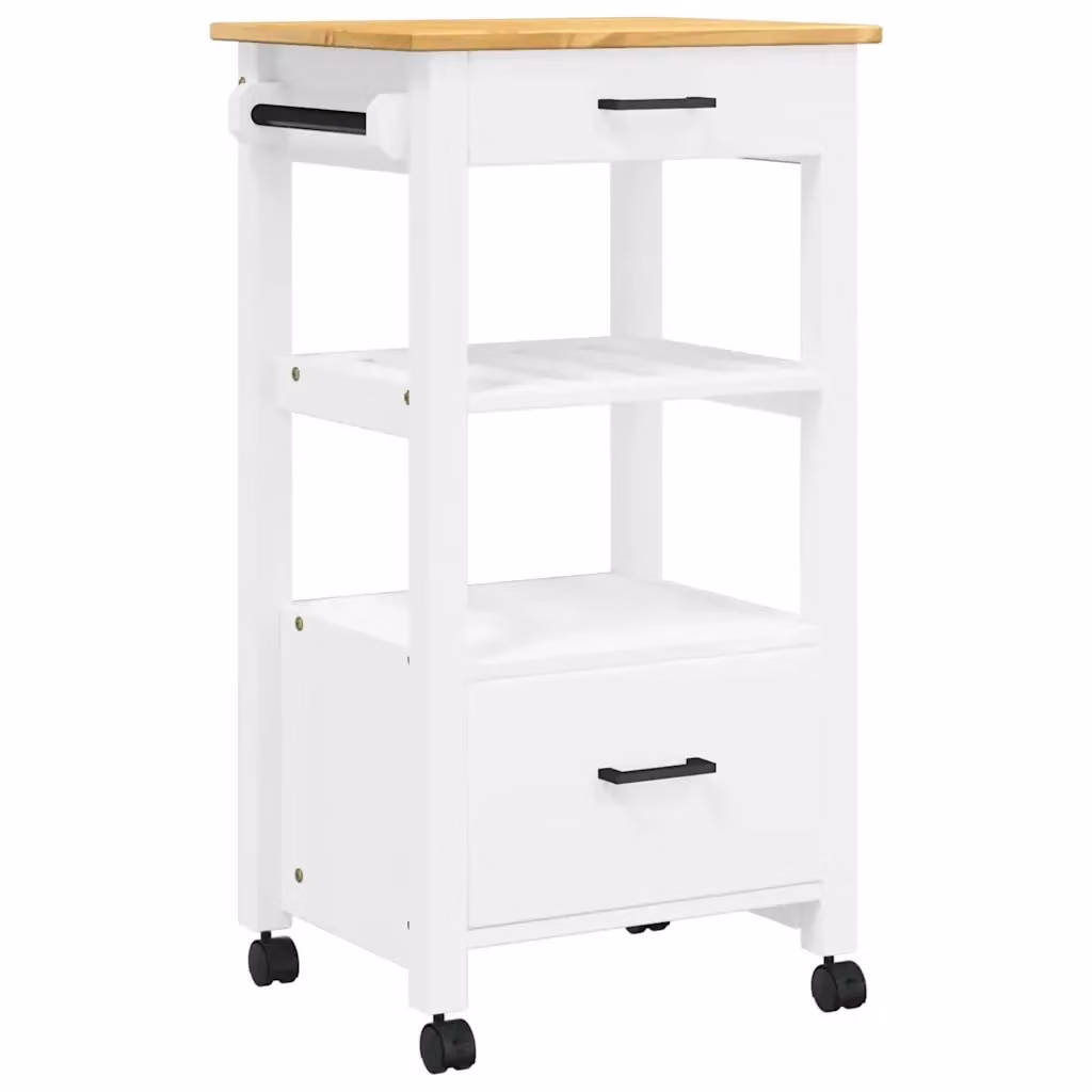 Carrello da cucina rustico vidaXL in legno di pino bianco con ruote L/P/H: 48 x 40 x 88,5 cm – 2