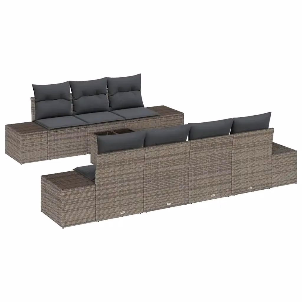 Set Divano da Giardino vidaXL 8 Pezzi in Polyrattan Grigio con Cuscini e Tavolino – 2