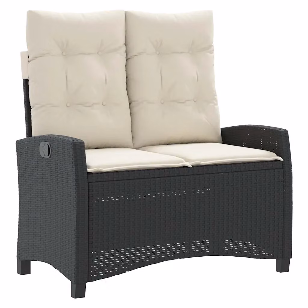 Panca Reclinabile da Giardino Design Mania in Polyrattan e Metallo con Cuscini Nera e Bianca L/P/H: 110 x 66 x 93 cm – 2
