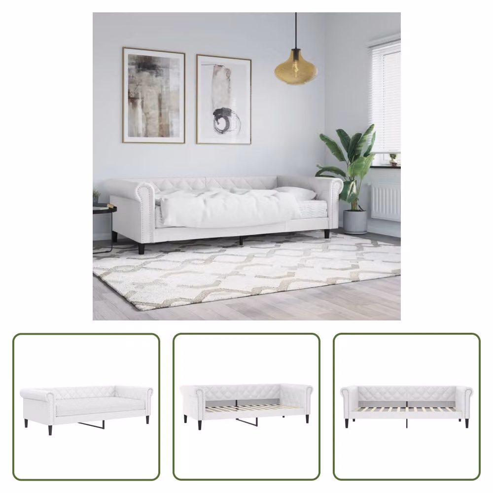 The Living Store Letto da giorno con materasso bianco 90x200 cm in ecopelle