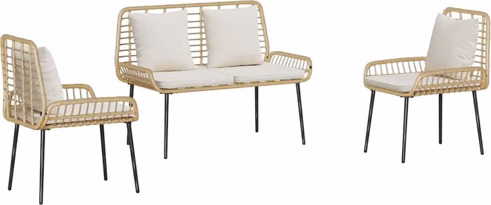 Set da Pranzo per Giardino 3 pcs Marrone e Crema polyrattan