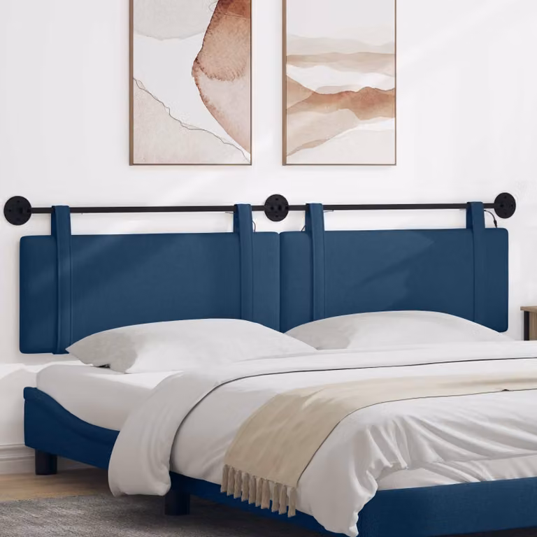 Testiera da letto sospesa vidaXL in tessuto blu con illuminazione integrata e pannello imbottito