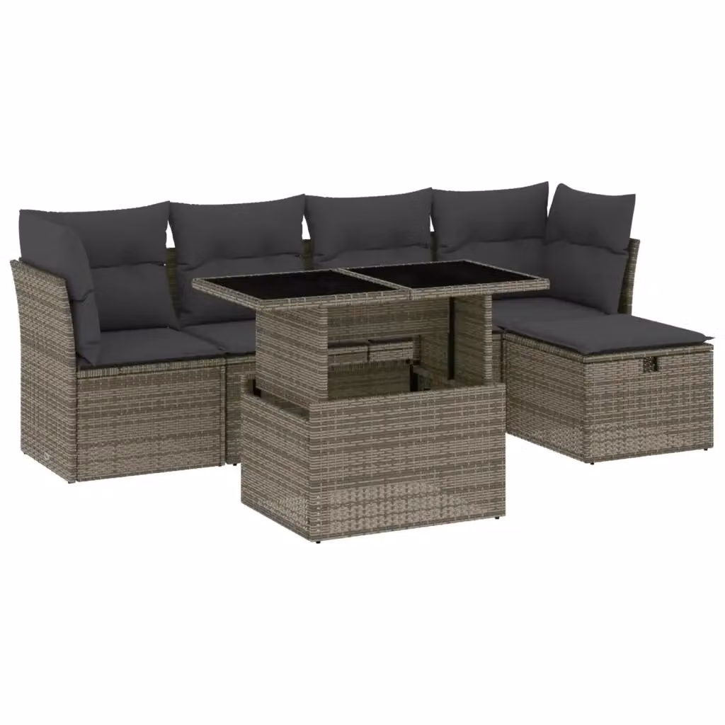 Set Divano da Giardino a L vidaXL in Polyrattan Grigio con Cuscini e Tavolino da 6 Pezzi – 2