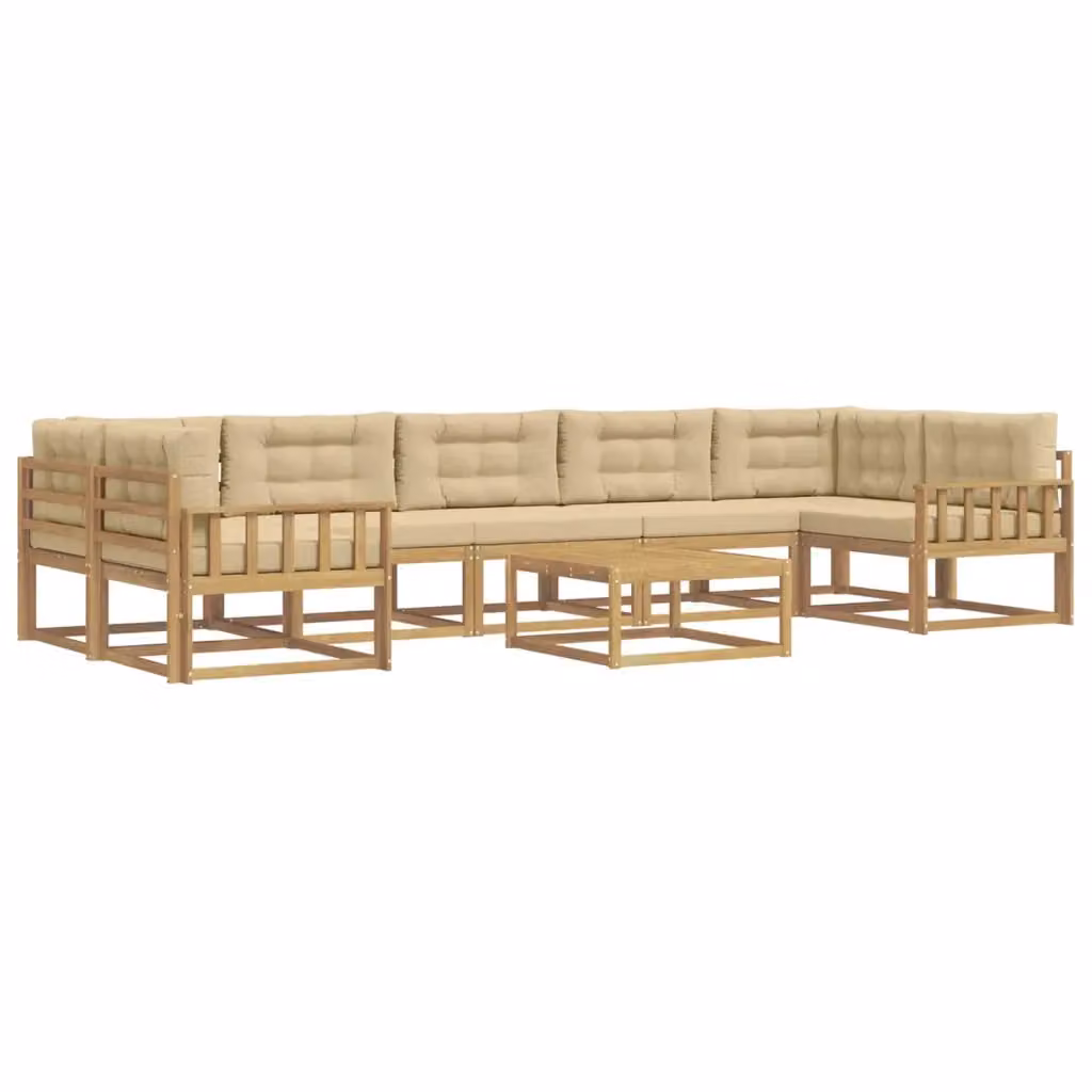 Set di divani da esterno a L con tavolino vidaXL in legno di acacia, colore bianco e beige, composto da 6 pezzi con cuscini inclusi – 2