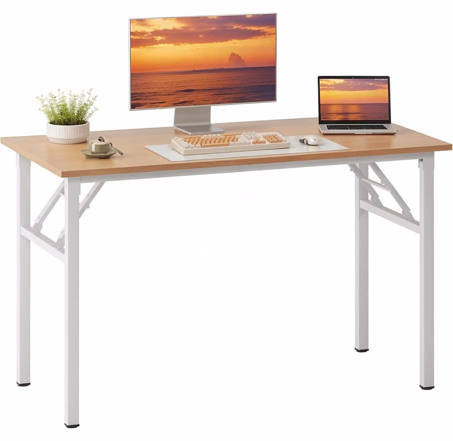 Scrivania pieghevole, tavolo per computer, legno, finitura noce bianco, dimensioni 100x60 cm