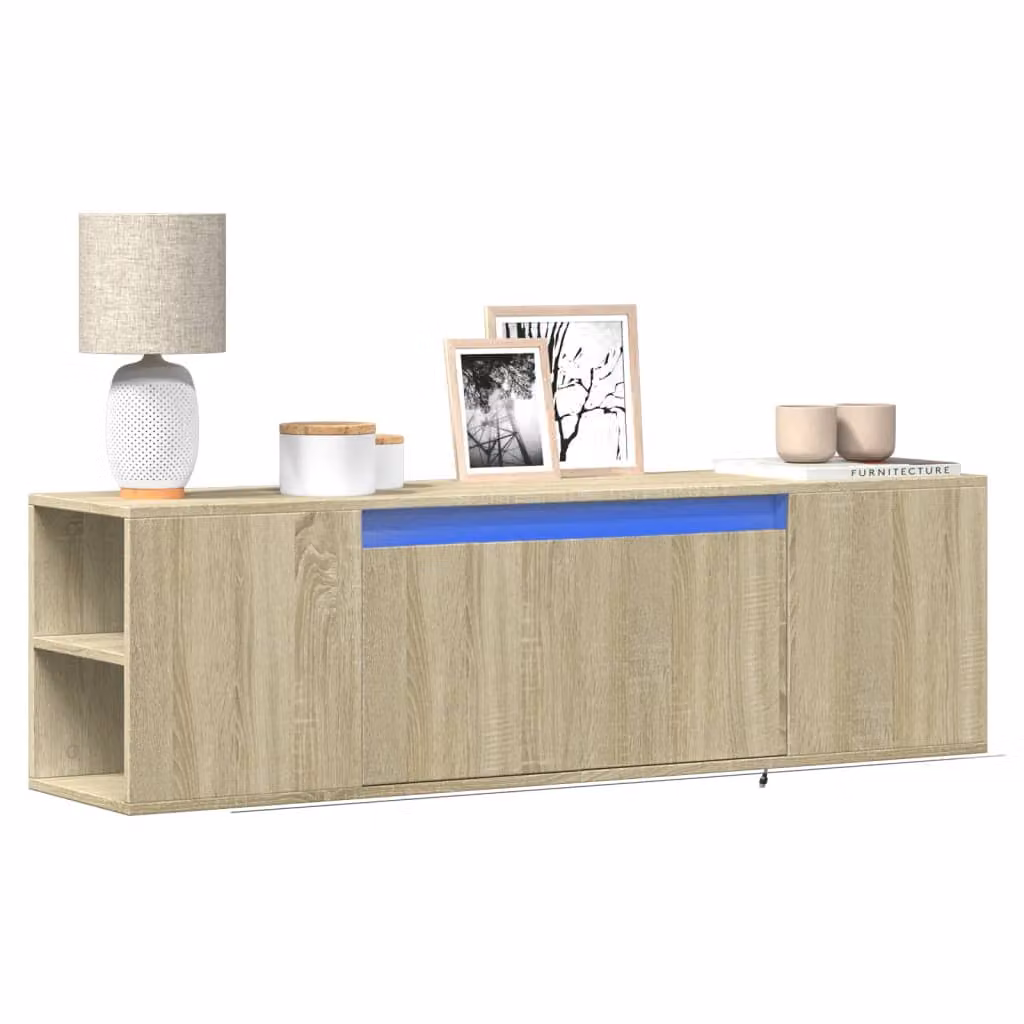 Mobile TV a parete vidaXL con luci LED integrate in Rovere Sonoma marrone L 135 cm, P 31 cm, H 39,5 cm