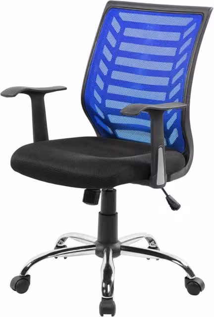 Sedia da ufficio operativa Camaleonte DMORA con braccioli e seduta ergonomica in rete, Nero e Blu, L: 59 cm, H: 93/103 cm – 1