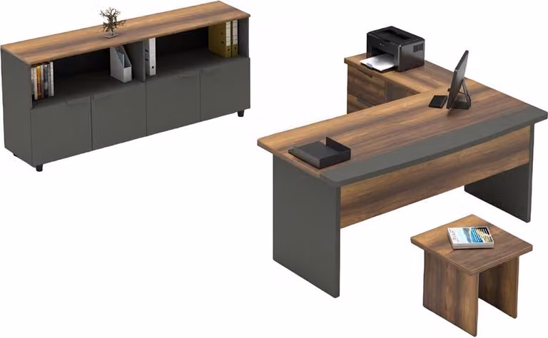 Arbeitszimmer Set Tisch Sideboard Couchtisch Stauraum Holz Grau Braun