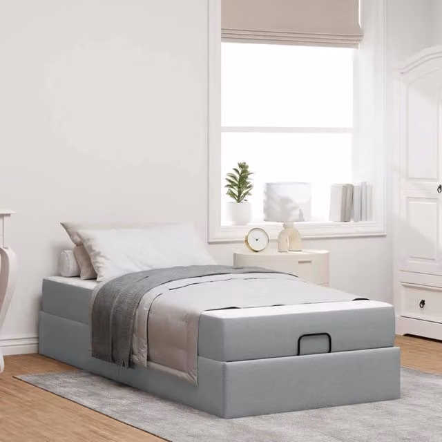 Struttura letto con materasso 2 pcs-Giroletto Grigio chiaro Tessuto 683802