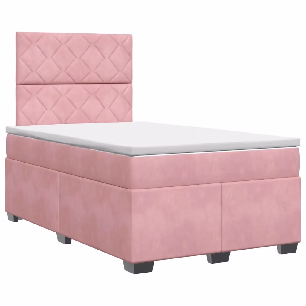 Letto box spring con materasso vidaXL in velluto rosa e bianco L/P/H: 200 x 120 x 140,5 cm – 2
