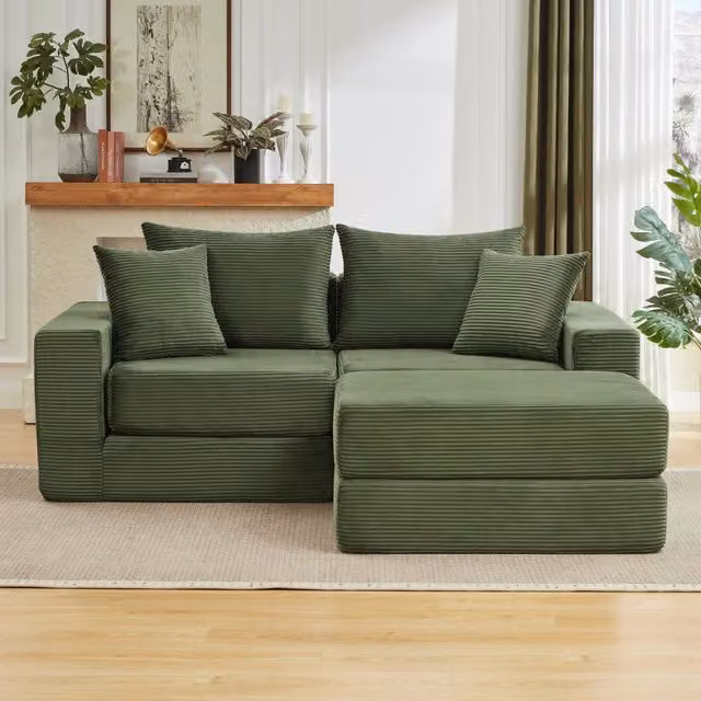 Divano modulare ULEVR 259,5x96x80 cm configurabile a 2 o 3 posti, a L o letto per ospiti, verde