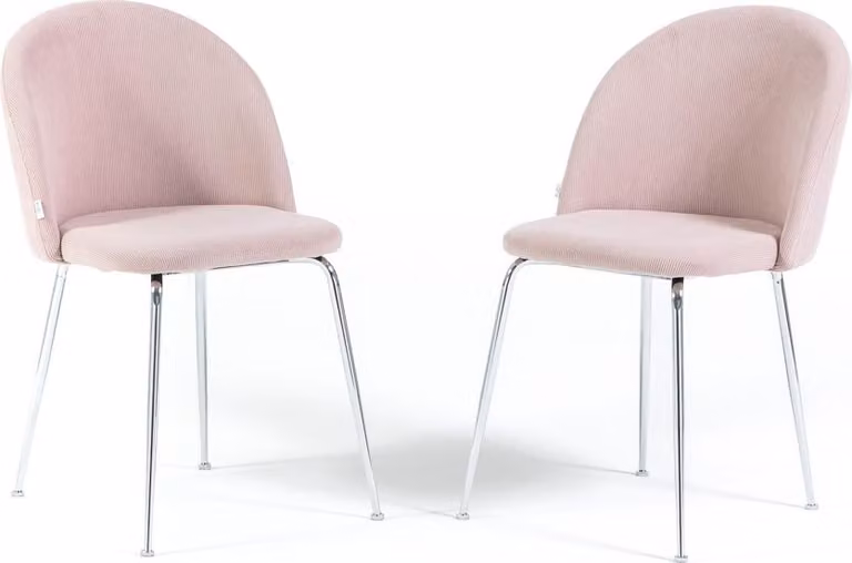 Set di 2 sedie da pranzo imbottite in velluto a coste, gambe in metallo, design elegante per cucina, sala da pranzo, bar e ristoranti - SARA - Rosa chiaro/argento