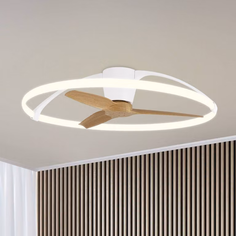 Mantra Iluminación Ventilatore da soffitto LED intelligente Nepal, bianco/faggio, CC, silenzioso dimmerabile, Legno chiaro, Soggiorno / Sala da pranzo, Metallo, Moderno