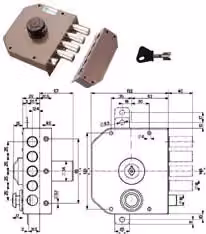 Serratura laterale da applicare con scrocco e pomolo a pompa Mottura in acciaio inox color argento o bronzo Cod 489843