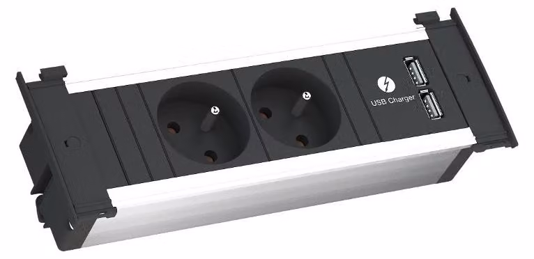 BACHMANN 927.001 KAPSA Presa da incasso a 2 vie Caricatore USB con cavo di alimentazione / Presa multipla / Presa Schuko
