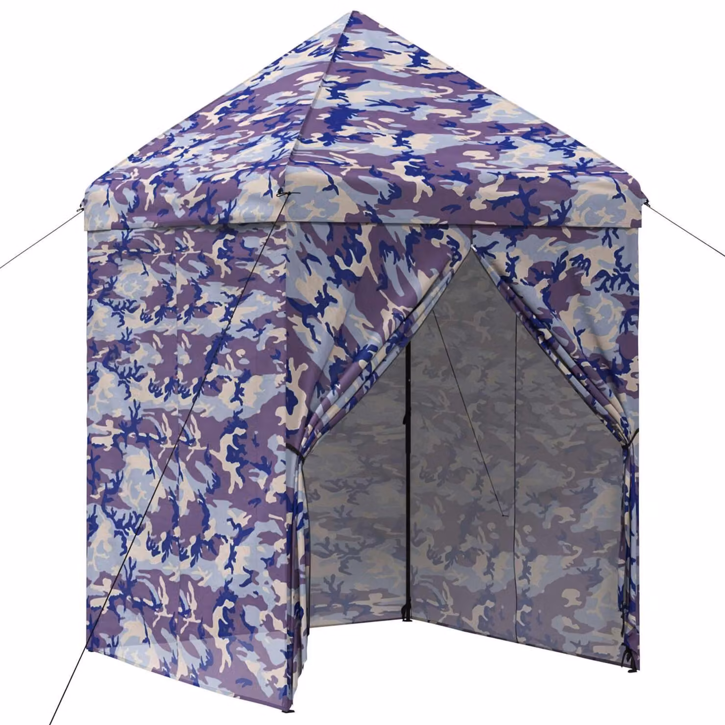 Padiglione pop-up con 4 pareti laterali, dimensioni 2,9 x 2,9 metri, motivo camouflage blu