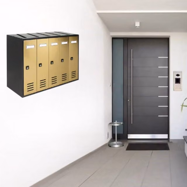 Cassette Postali Condominiali ALUBOX CUBO 5 Posti in Lamiera Zincata, Colore Antracite con Sportelli Oro, L/P/H: 38,5 x 53 x 25 cm – 1