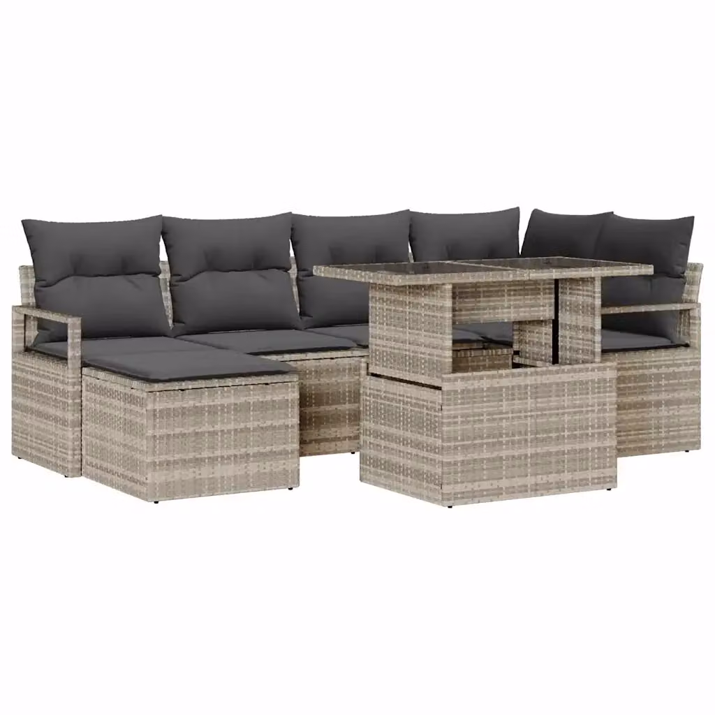 Set da giardino vidaXL composto da 7 pezzi in rattan e metallo grigio con divano angolare, tavolino e pouf – 2