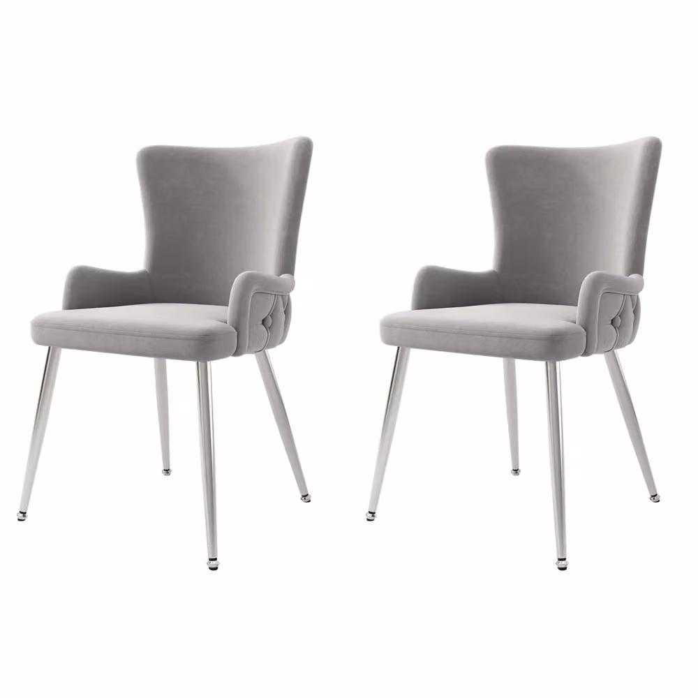 Set di 2 sedie da pranzo Minimal in velluto grigio con gambe in metallo argento e design moderno imbottito – 2
