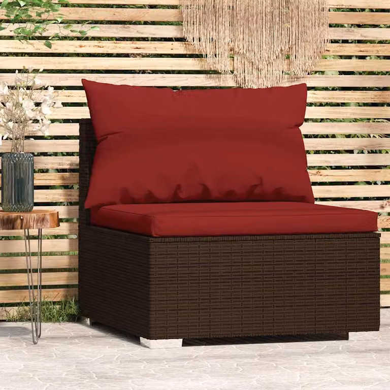 vidaXL Divano Centrale da Giardino in Polyrattan Marrone con Cuscini