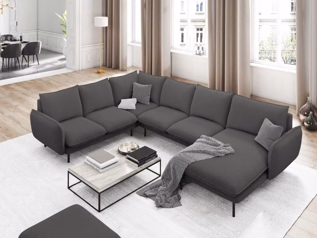 Divano panoramico sinistro Vienna di Cosmopolitan Design, 7 posti in tessuto grigio scuro, L/P/H: 330 x 158 x 95 cm – 2