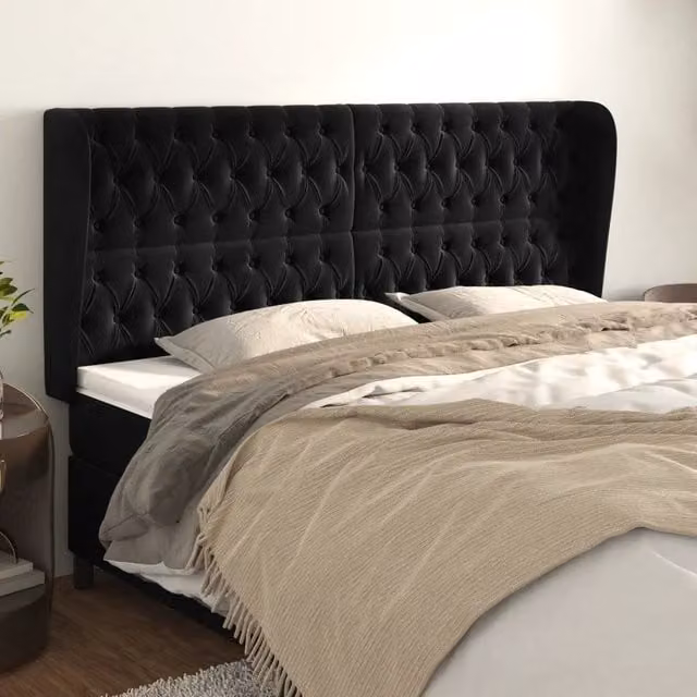 Testiera ad orecchio vidaXL in velluto nero L: 183 cm, P: 23 cm, H: 118/128 cm
