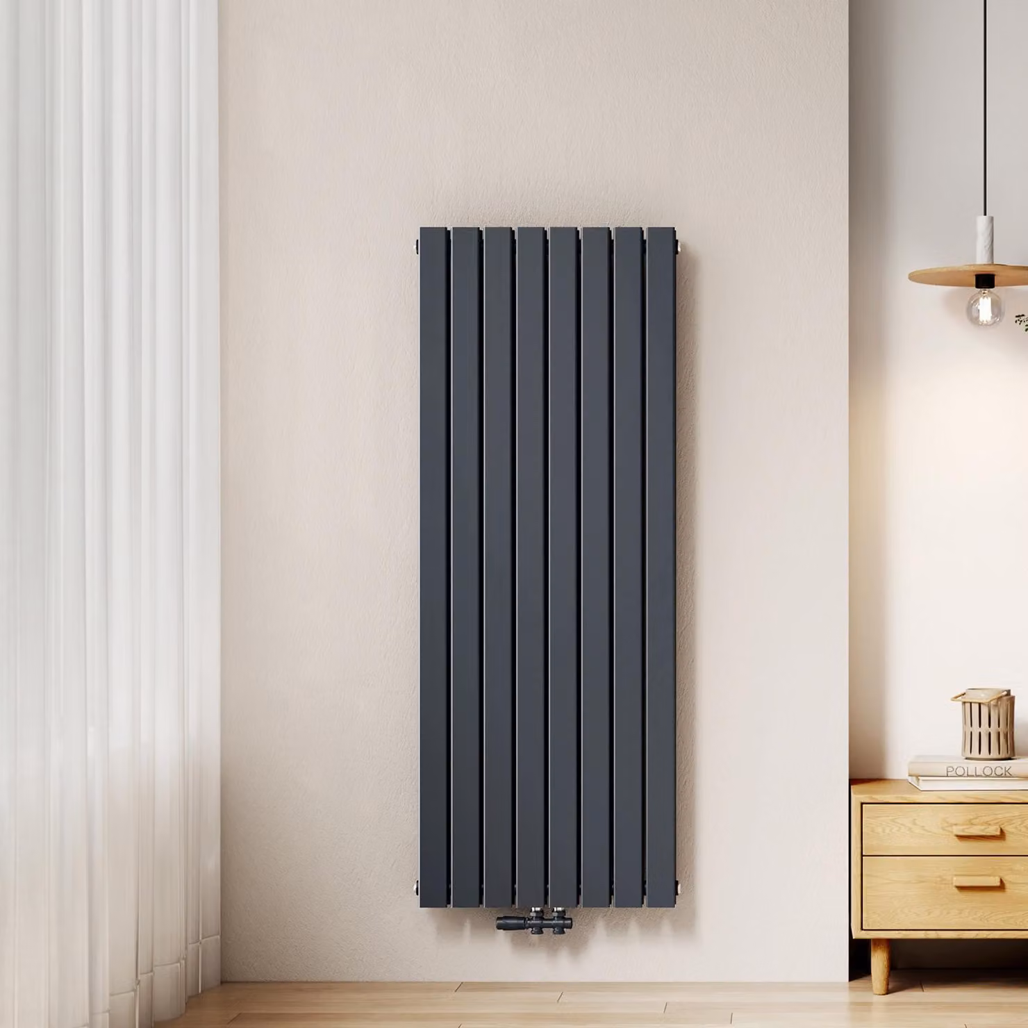 Radiatore a pannello design, a due strati, colore antracite, dimensioni 160 x 61,6 cm, potenza 1933 W