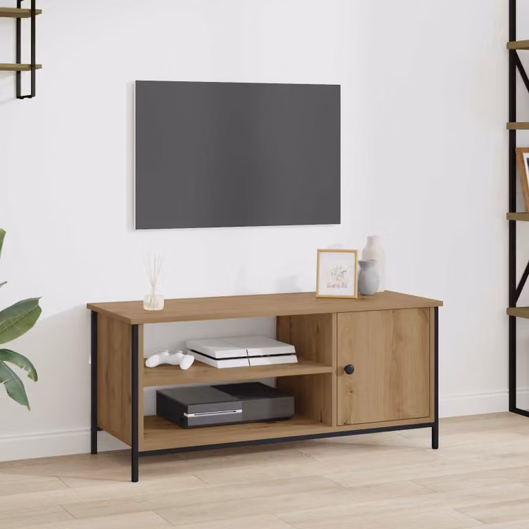 Mobile TV vidaXL moderno in rovere e metallo, marrone, L 100 x P 40 x H 45 cm