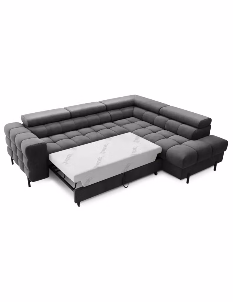 Divano ad angolo destro convertibile FERRUM MEUBLORAMA Grigio con funzione letto e poggiatesta regolabile L/P/H: 276 x 93 x 200 cm – 2