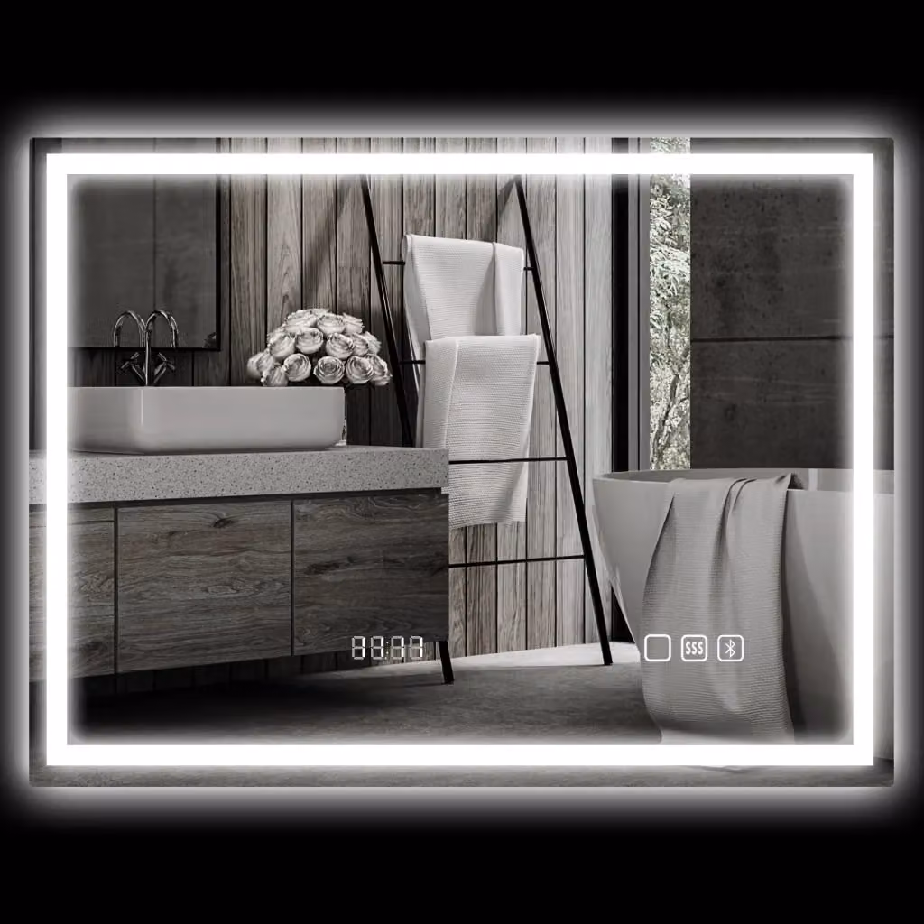 Specchio da Bagno LED Zephmum con Antiappannamento e Orologio, Argento, L: 60 cm, H: 80 cm – 2