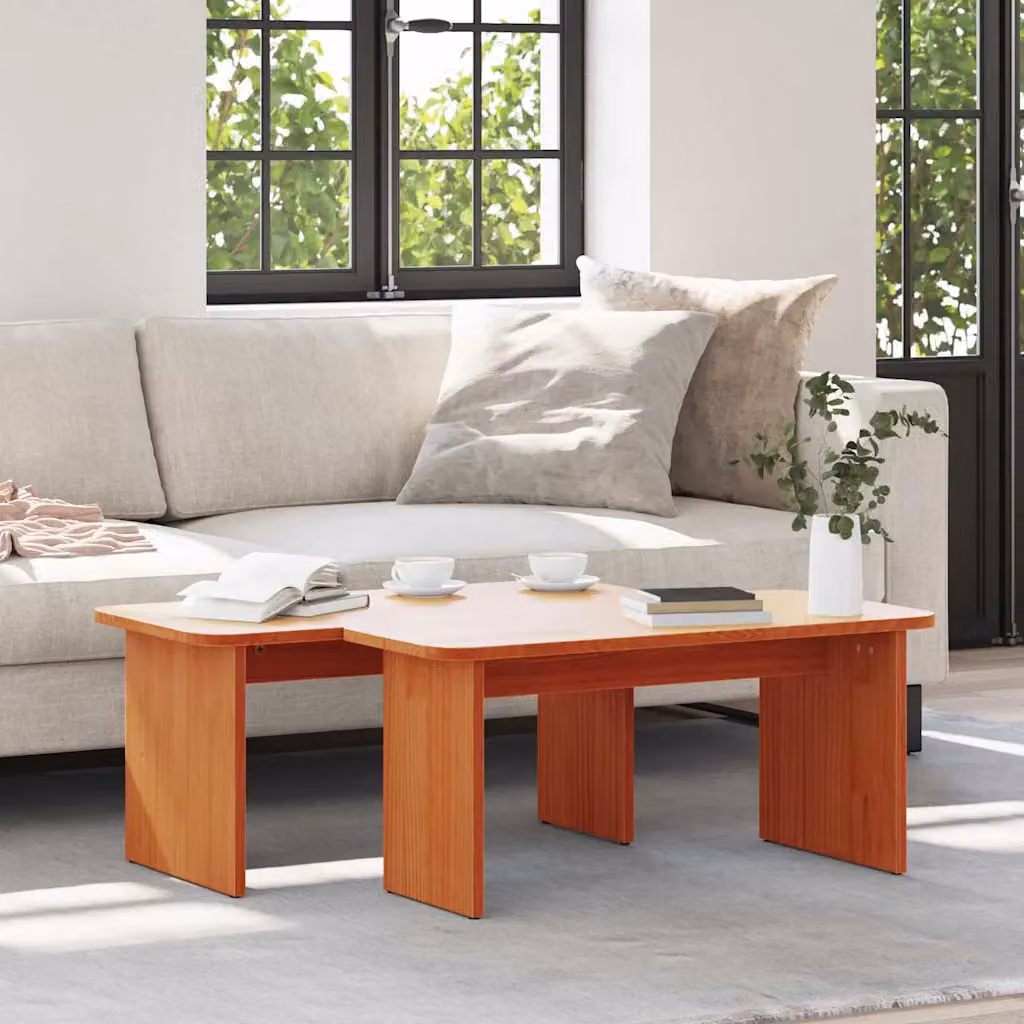 Set di 2 tavolini da salotto vidaXL in legno di pino marrone cerato L/P/H: 100 x 69 x 35,5 cm