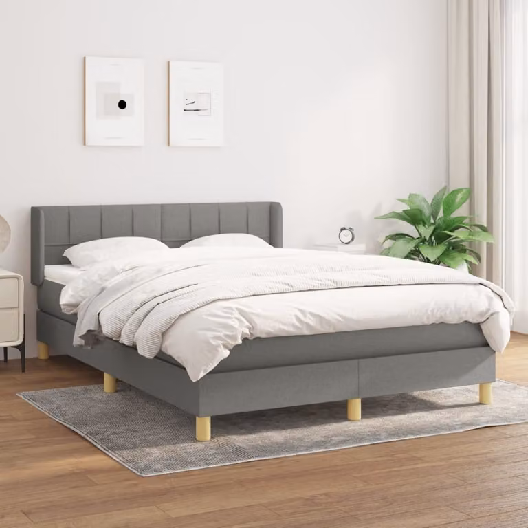 The Living Store Letto a molle con materasso grigio scuro 140x200 cm in tessuto