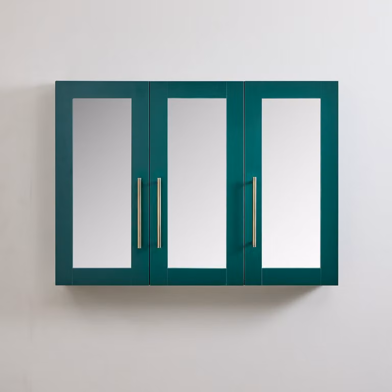 Mobiletto a Specchio da 600mm x 650mm Verde Scuro - Completo di Maniglie Moderne a Barra in Ottone Spazzolato - Cluo