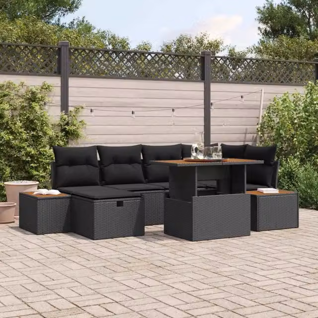 Set Divano da Giardino 7 pz Nero polyrattan 3361410