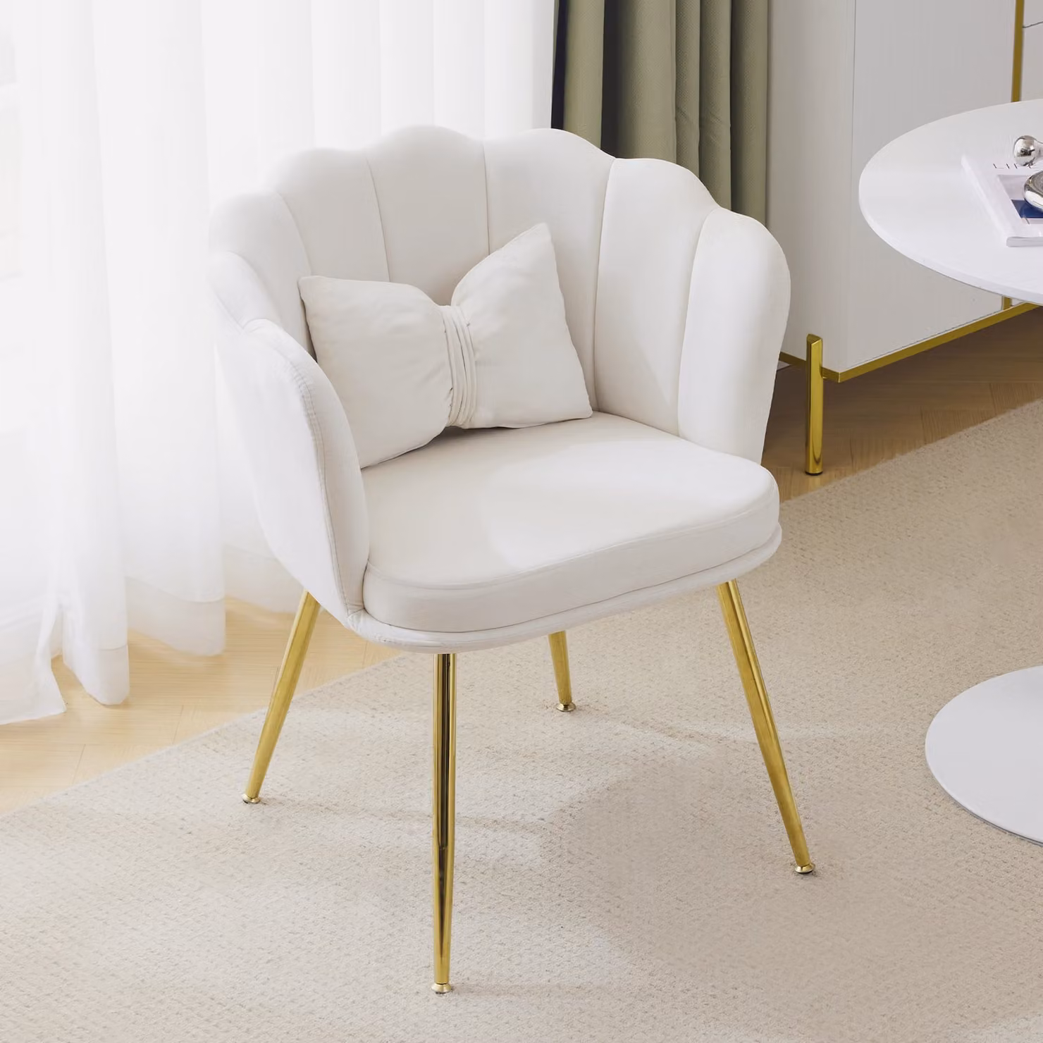 Flieks sedia da pranzo imbottita 1, sedia da cucina sedia da soggiorno sedia da trucco con cuscino, sedia per il tempo libero con gambe in metallo e rivestimento in velluto, beige