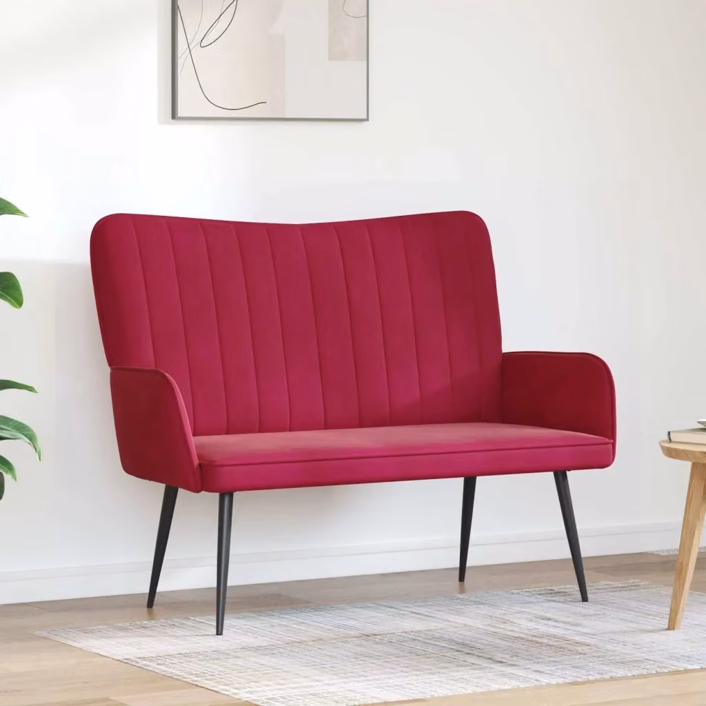 Divano a due posti moderno in velluto rosso vino per soggiorno e camera da letto L: 115 cm, P: 61 cm, H: 87 cm – 2
