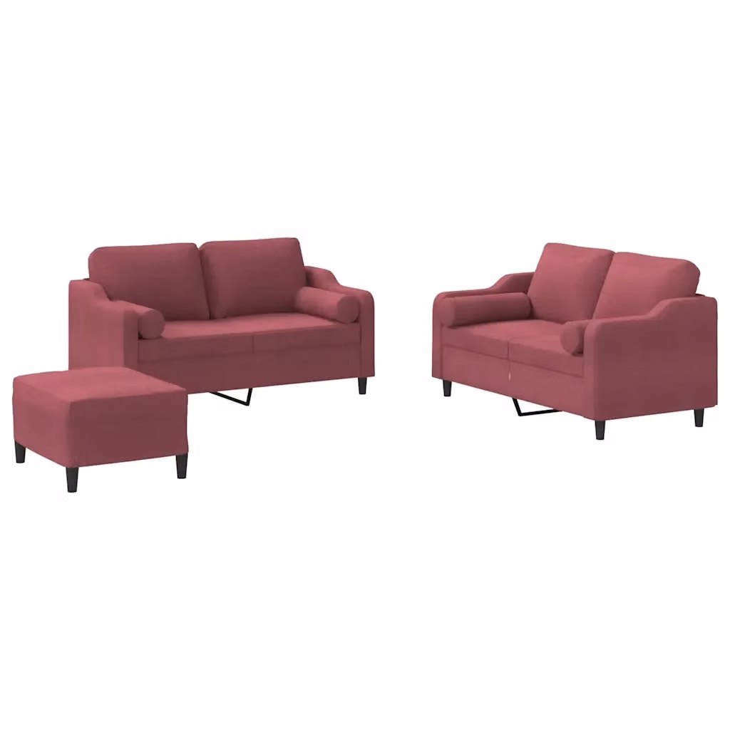 Set di 3 divani vidaXL in tessuto rosso con cuscini per soggiorno in stile moderno – 2