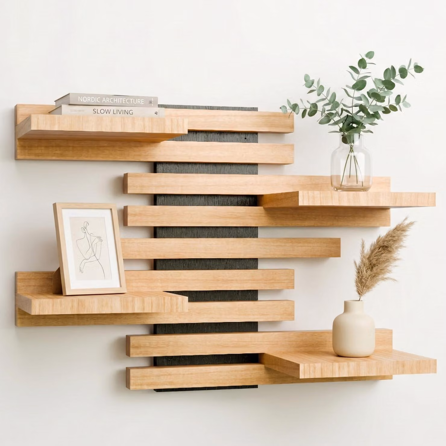 Piatto in legno massello, scaffale modulare sospeso, 42 x 43 cm