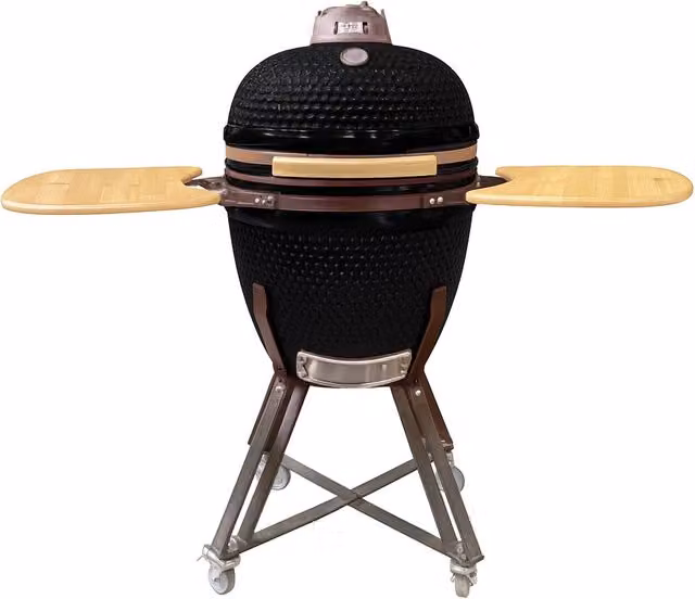 Kamado Barbecue a Carbone in Ceramica Nero con Termometro e Ruote L: 73 cm, P: 69 cm, H: 58 cm