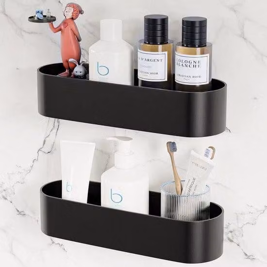Organizer da doccia, confezione da 2 pezzi, autoadesivo, per cucina e bagno, montaggio a parete, opaco