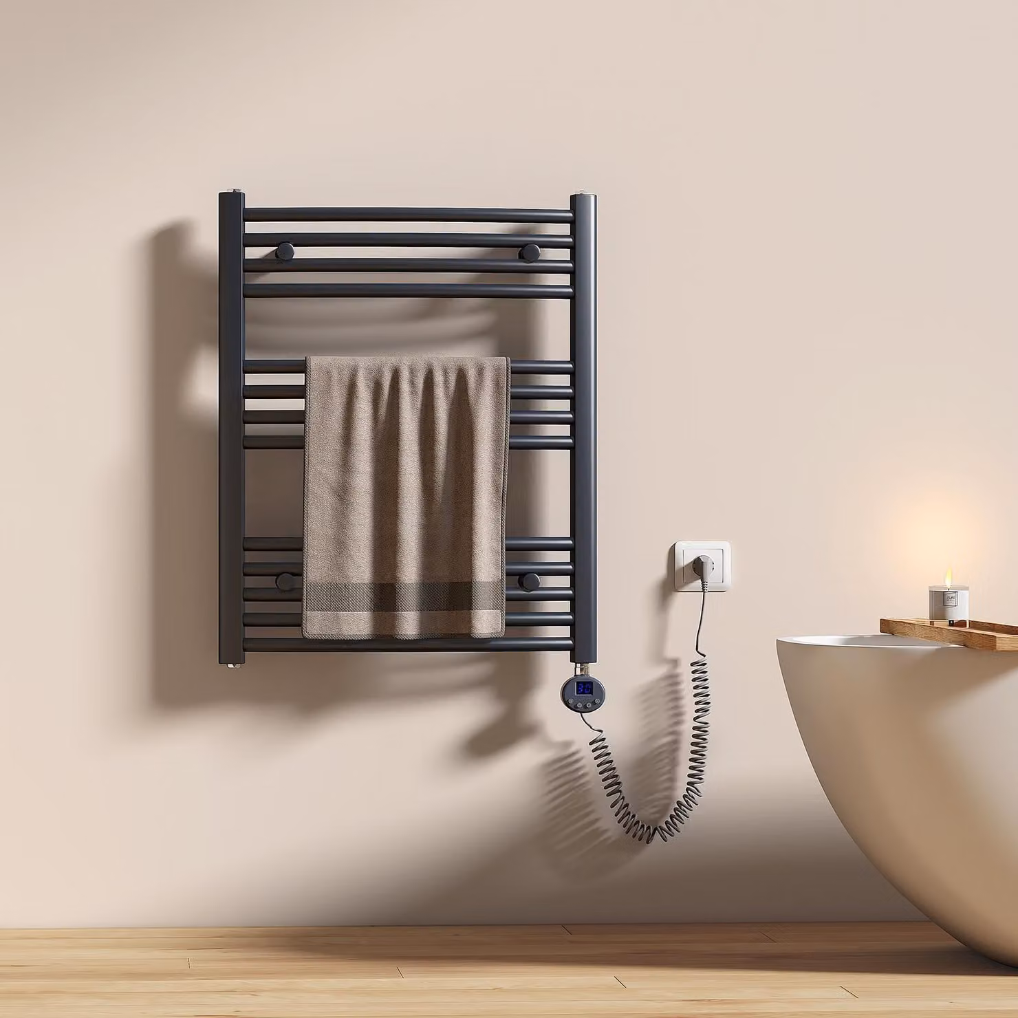 EMKE Scaldasalviette elettrico 75X60cm 300W antracite curvo Radiatore da bagno Controllo Wi-Fi Termostato intelligente Scaldasalviette