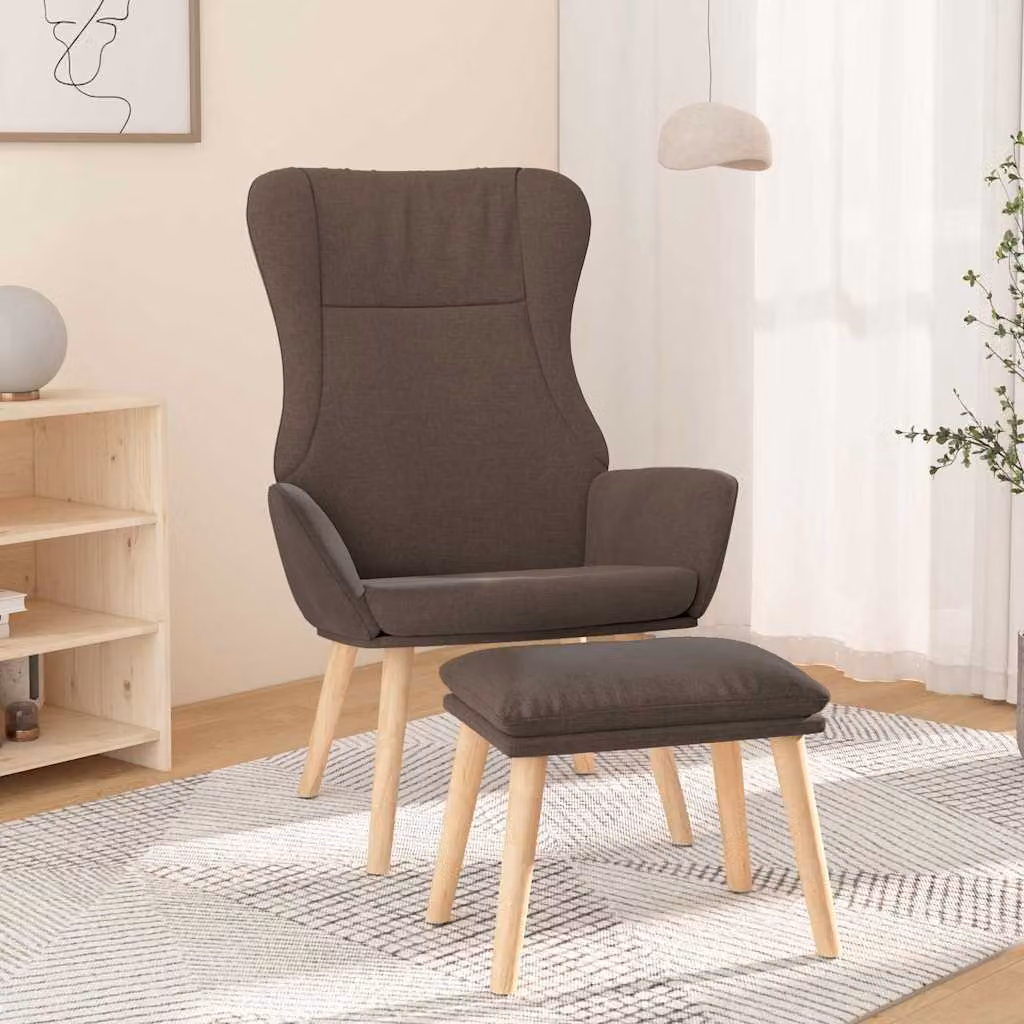 vidaXL Poltrona Relax con Poggiapiedi in Tessuto Beige e Grigio con Struttura in Metallo e Legno