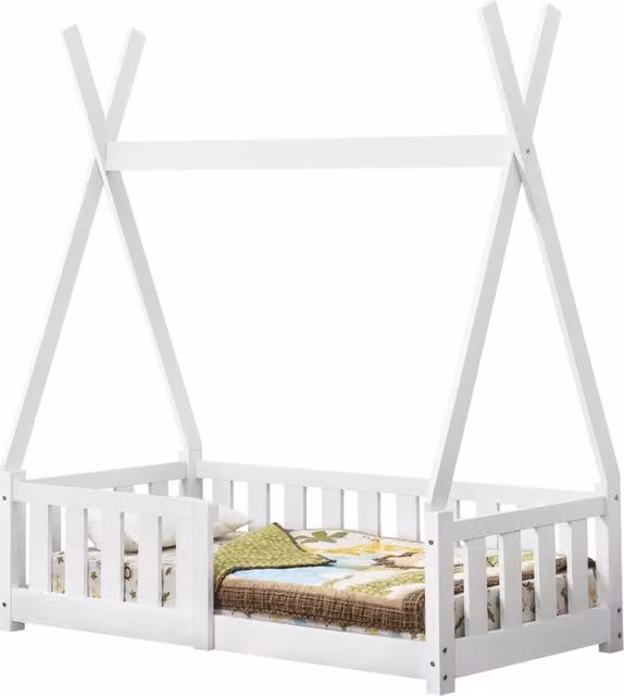 Letto a capanna Helsingborg per bambini en.casa in legno di pino bianco con sponde L/P/H: 146 x 70 x 76 cm