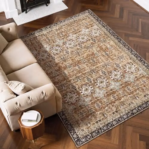 Tappeto VEVOR per Soggiorno e Camera da Letto, Lavabile e Antiscivolo, Stile Vintage, Marrone e Verde, L: 182,9 cm x P: 274,3 cm